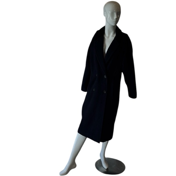 Vintage Jackets & Blazers - Vintage Navy Wool Peacoat with a Velvet Collar & Sleeve Cuff Detail Size 12